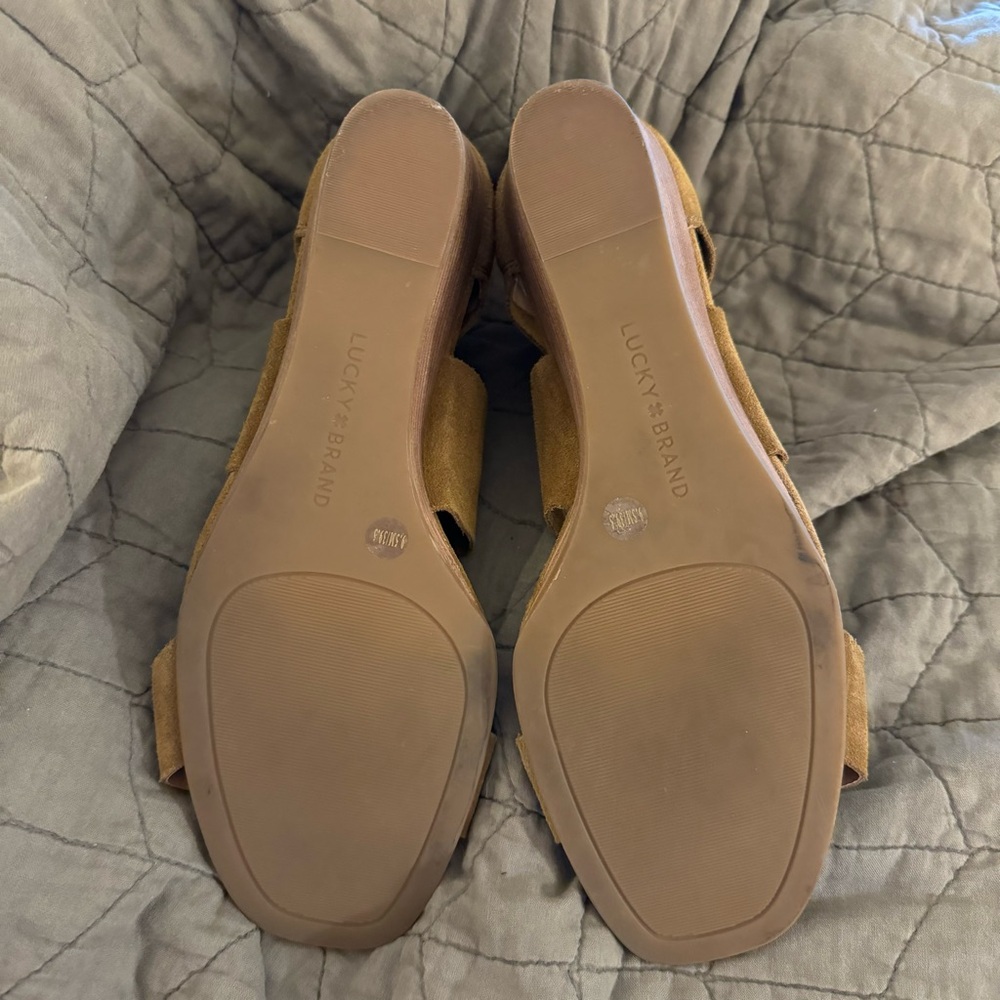 LUCKY BRAND Tammanee green olive brown suede wedge sandal, size 9.5 - Picture 5 of 6